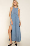 Stone Washed Side Slit Cut Out Maxi Dress - KOKOTETE