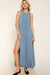 Stone Washed Side Slit Cut Out Maxi Dress - KOKOTETE