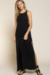 Stone Washed Side Slit Cut Out Maxi Dress - KOKOTETE