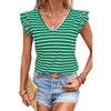 Stripe Butterfly Sleeve V Neck Knot Back T Shirt - KOKOTETE