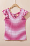 Stripe Butterfly Sleeve V Neck Knot Back T Shirt - KOKOTETE