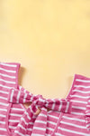 Stripe Butterfly Sleeve V Neck Knot Back T Shirt - KOKOTETE