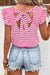 Stripe Butterfly Sleeve V Neck Knot Back T Shirt - KOKOTETE