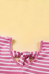 Stripe Butterfly Sleeve V Neck Knot Back T Shirt - KOKOTETE