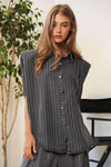 Stripe Button Down Shirt and Long Pants Set - KOKOTETE