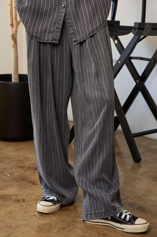 Stripe Button Down Shirt and Long Pants Set - KOKOTETE