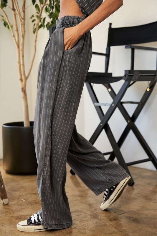 Stripe Button Down Shirt and Long Pants Set - KOKOTETE