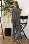 Stripe Button Down Shirt and Long Pants Set - KOKOTETE
