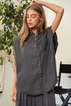 Stripe Button Down Shirt and Long Pants Set - KOKOTETE