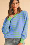 Stripe Round Neck Drop Shoulder Loose Sweater - KOKOTETE