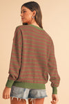 Stripe Round Neck Drop Shoulder Loose Sweater - KOKOTETE