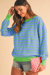 Stripe Round Neck Drop Shoulder Loose Sweater - KOKOTETE