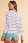 Stripe Round Neck Drop Shoulder Loose Sweater - KOKOTETE