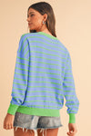 Stripe Round Neck Drop Shoulder Loose Sweater - KOKOTETE