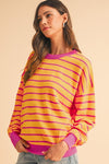 Stripe Round Neck Drop Shoulder Loose Sweater - KOKOTETE