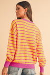 Stripe Round Neck Drop Shoulder Loose Sweater - KOKOTETE