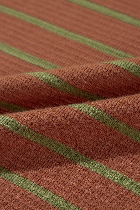 Stripe Round Neck Drop Shoulder Loose Sweater - KOKOTETE