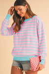Stripe Round Neck Drop Shoulder Loose Sweater - KOKOTETE