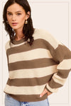 Striped Round Neck Loose Fit Sweater - KOKOTETE