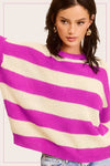 Striped Round Neck Loose Fit Sweater - KOKOTETE