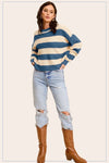 Striped Round Neck Loose Fit Sweater - KOKOTETE