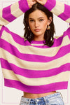 Striped Round Neck Loose Fit Sweater - KOKOTETE