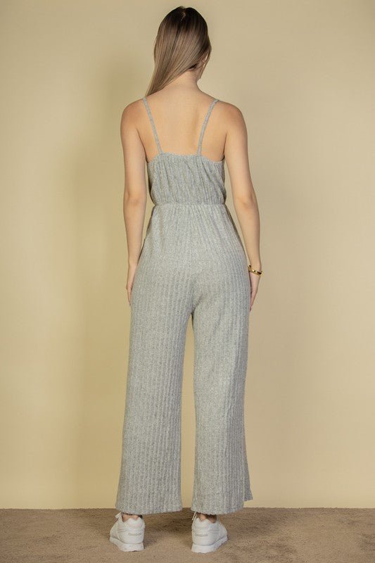 Sweater - Knit Fuzzy Frenchy Tie Front Cami Jumpsuit - KOKOTETE