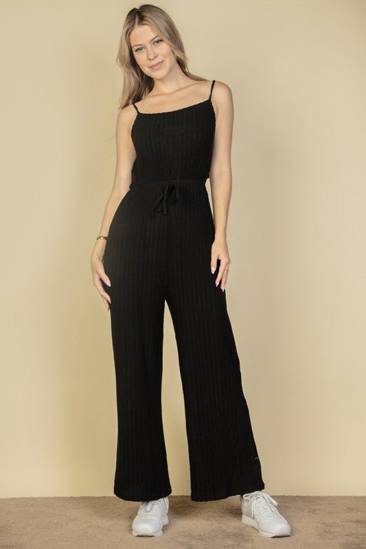Sweater - Knit Fuzzy Frenchy Tie Front Cami Jumpsuit - KOKOTETE