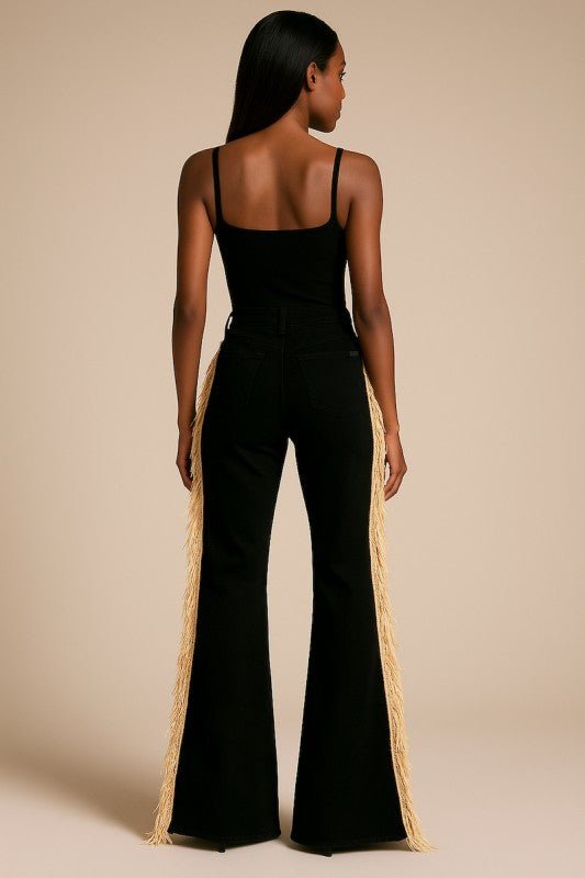 Texas Sun Bell Bottom Jean - Beige Fringe - KOKOTETE