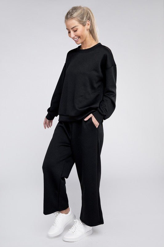 Textured Fabric Top and Pants Casual Set - KOKOTETE