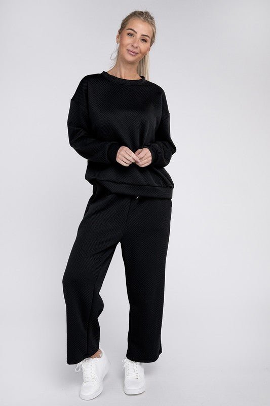 Textured Fabric Top and Pants Casual Set - KOKOTETE