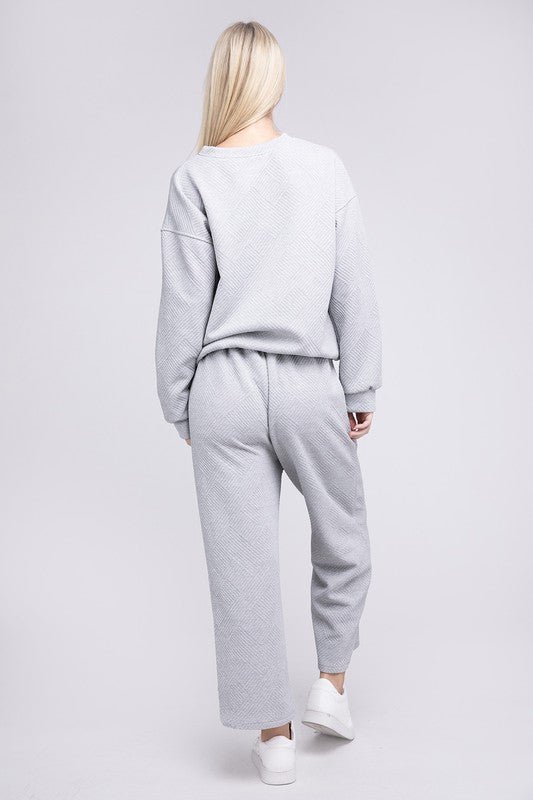 Textured Fabric Top and Pants Casual Set - KOKOTETE
