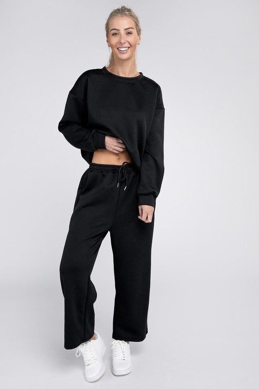 Textured Fabric Top and Pants Casual Set - KOKOTETE