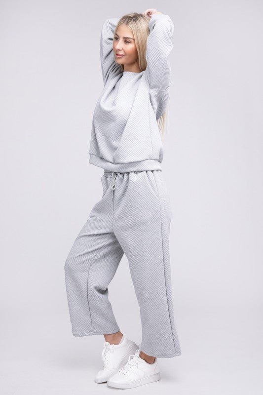 Textured Fabric Top and Pants Casual Set - KOKOTETE