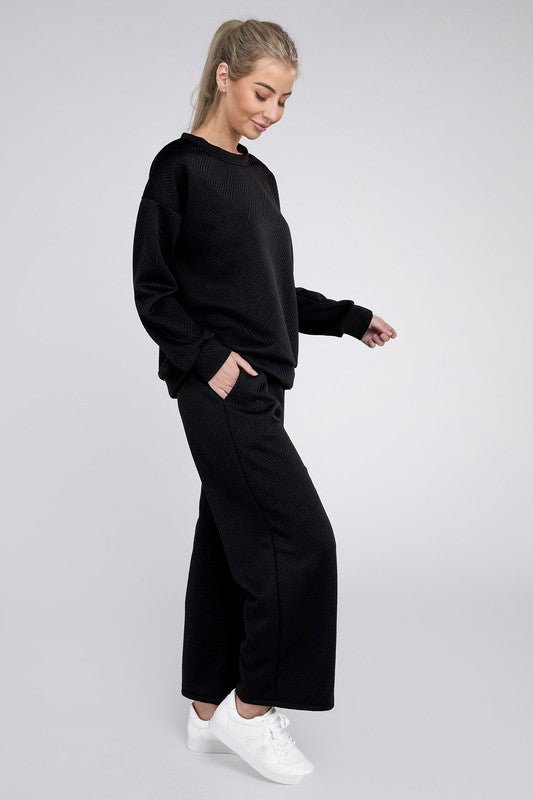 Textured Fabric Top and Pants Casual Set - KOKOTETE