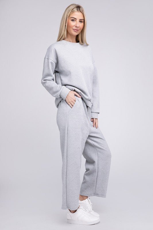 Textured Fabric Top and Pants Casual Set - KOKOTETE