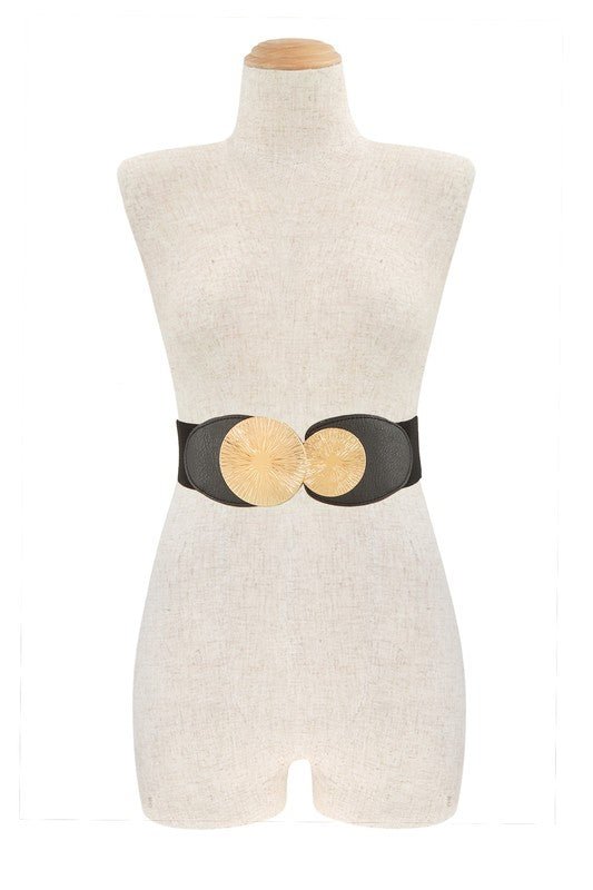 Textured Round Buckle Elastic Belt - KOKOTETE