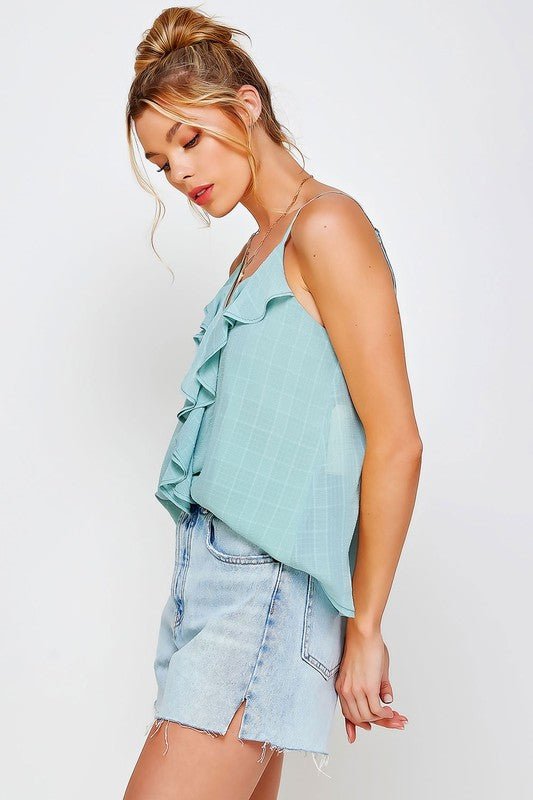 TEXTURED RUFFLE FRILL TANK TOP - KOKOTETE