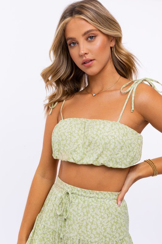 Tie Strap Ruched Crop Top - KOKOTETE