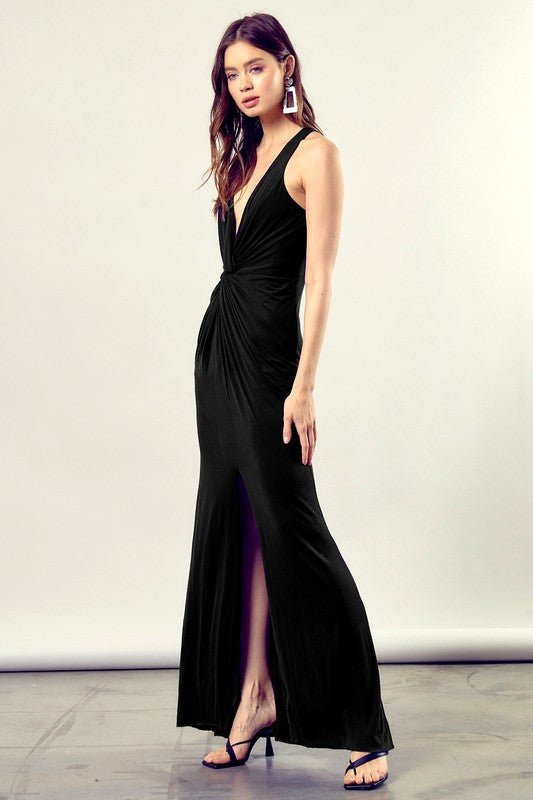 Twist - Front Side Leg Slit Knit Dress - KOKOTETE
