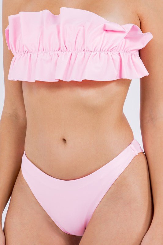 TWO PIECE TUBE TOP WITH RUCHED RUFFLE BIKINI - KOKOTETE