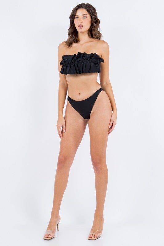 TWO PIECE TUBE TOP WITH RUCHED RUFFLE BIKINI - KOKOTETE