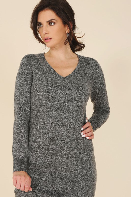 V - Neck Sweater Maxi Dress - KOKOTETE