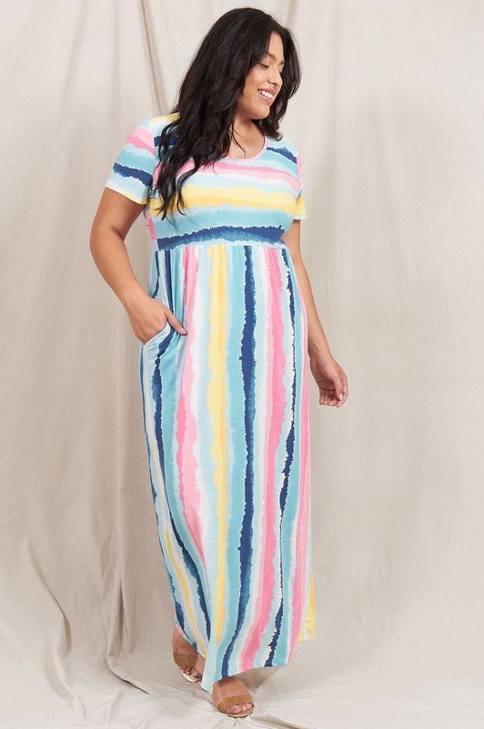 Water Color Short Sleeve Maxi Dress - KOKOTETE