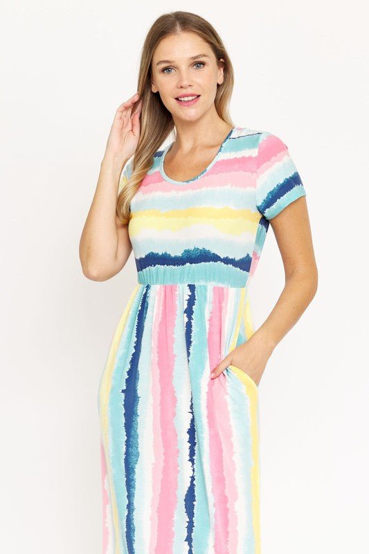Water Color Short Sleeve Maxi Dress - KOKOTETE
