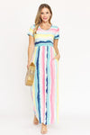 Water Color Short Sleeve Maxi Dress - KOKOTETE