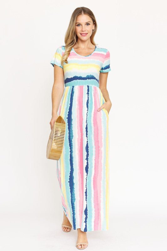 Water Color Short Sleeve Maxi Dress - KOKOTETE