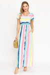 Water Color Short Sleeve Maxi Dress - KOKOTETE