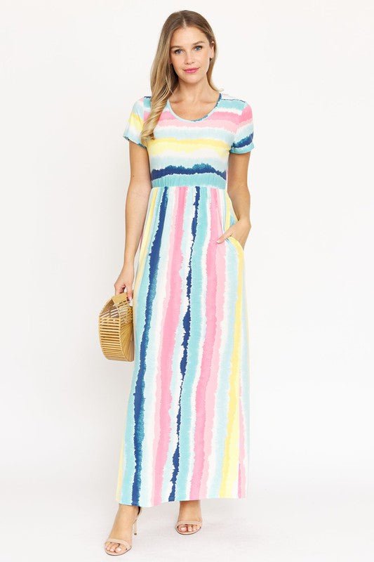 Water Color Short Sleeve Maxi Dress - KOKOTETE