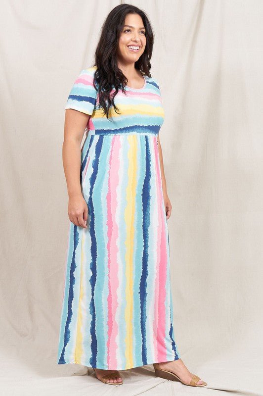Water Color Short Sleeve Maxi Dress - KOKOTETE